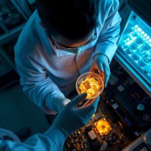 Científico recuperando oro de residuos electrónicos porque tus viejos dispositivos podrían valer su peso en oro