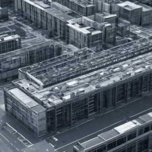 Polígono industrial de reciclaje de RAEE centrado en la servitización, futurista