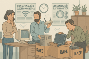 Oficina en Pamplona reduciendo contaminación electromagnética al reciclar dispositivos electrónicos