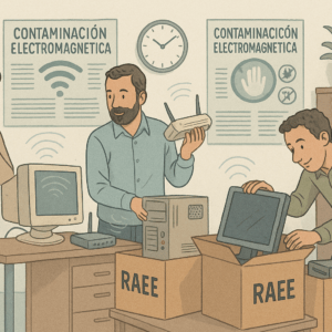 Oficina en Pamplona reduciendo contaminación electromagnética al reciclar dispositivos electrónicos