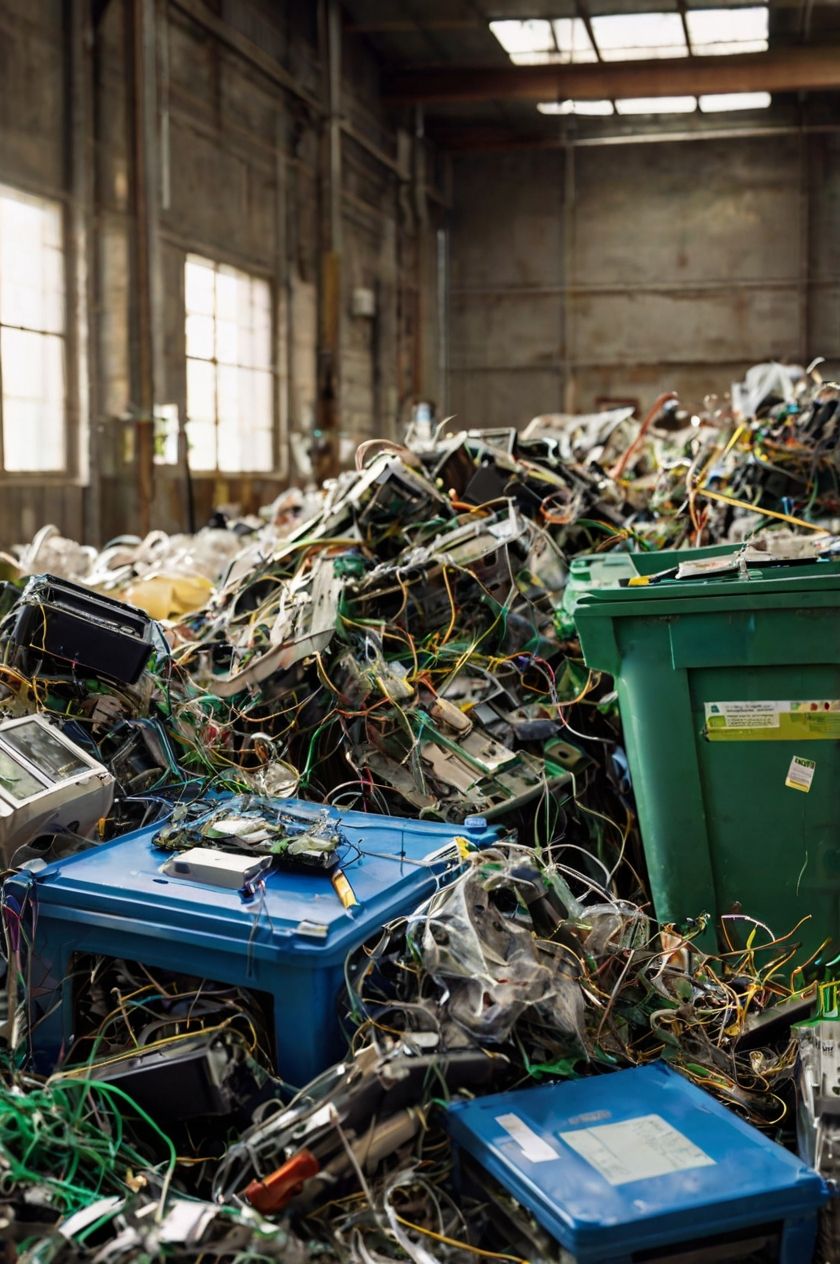 Oficina navarra acumulando dispositivos electrónicos antiguos para reciclaje RAEE en el Día del Medioambiente