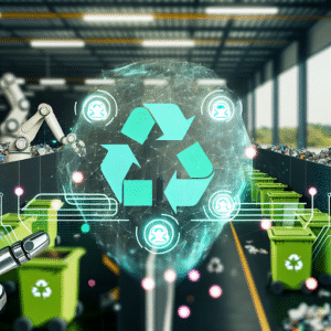 Imagen de una inteligencia artificial IA en un centro de reciclaje de RAEE
